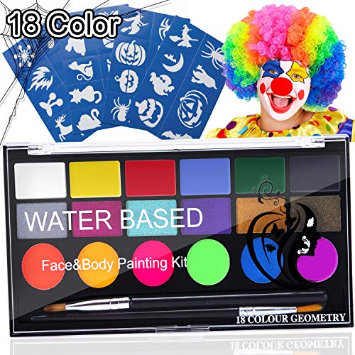 18 Color Face Painting Kits for Kids Non Toxic Halloween Face Paint Palette on Christmas Halloween Facepaint Makeup Costume Birthday Party - Non-Grease