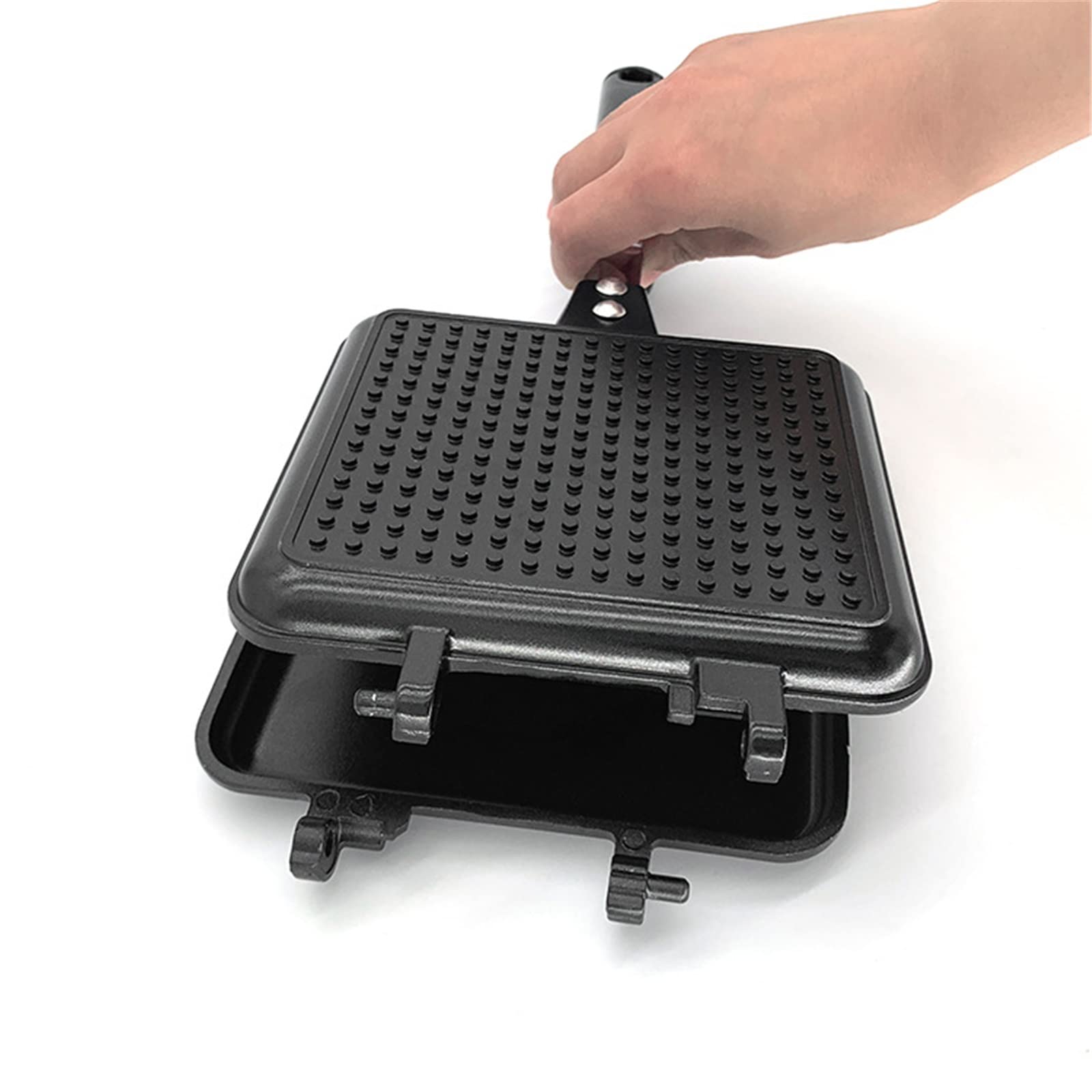 Toster kanapkowy dwustronna patelnia do smażenia wafle naleśnik na przekąski patelnia do kuchni kanapek (czarna 35 x 15 x 3 cm)