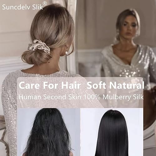 Miniatura 2 de Suncdelv - Coleteros de seda 100% seda para el cabello, lazos para el cabello de 22 momme para antiarrugas y roturas, accesorios naturales para el