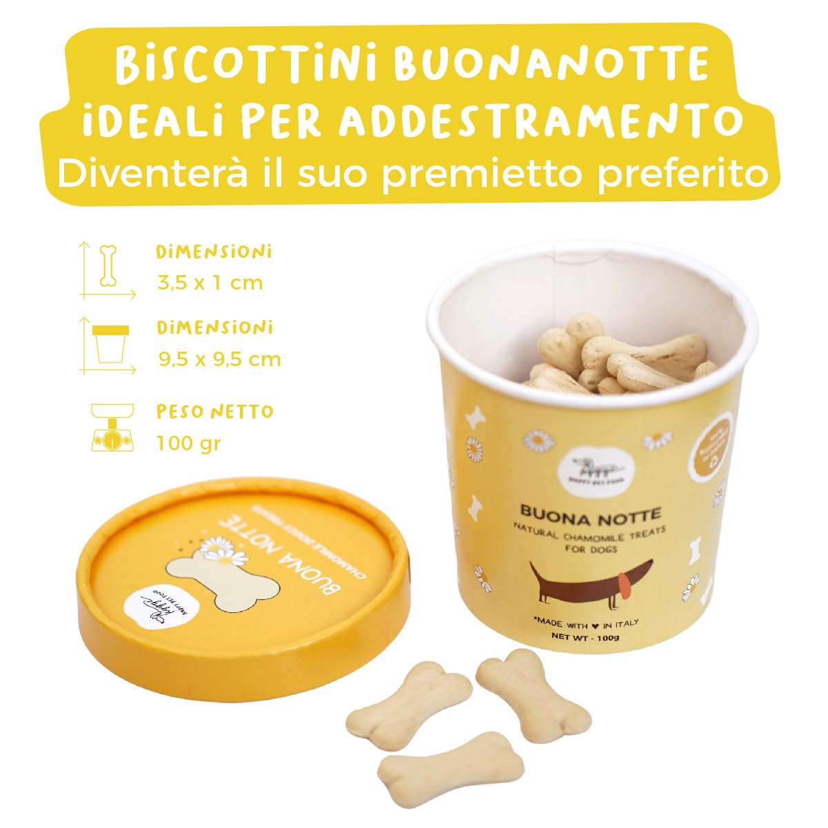 Biscotti per Cani Buonanotte SET X3 | Biscottini 100% Naturali con Camomilla e Valeriana | Snack per Cani ideali per metterli a Dormire, per tutte le taglie ed età | 300 gr. Biscotti Cane Hygge Dog®