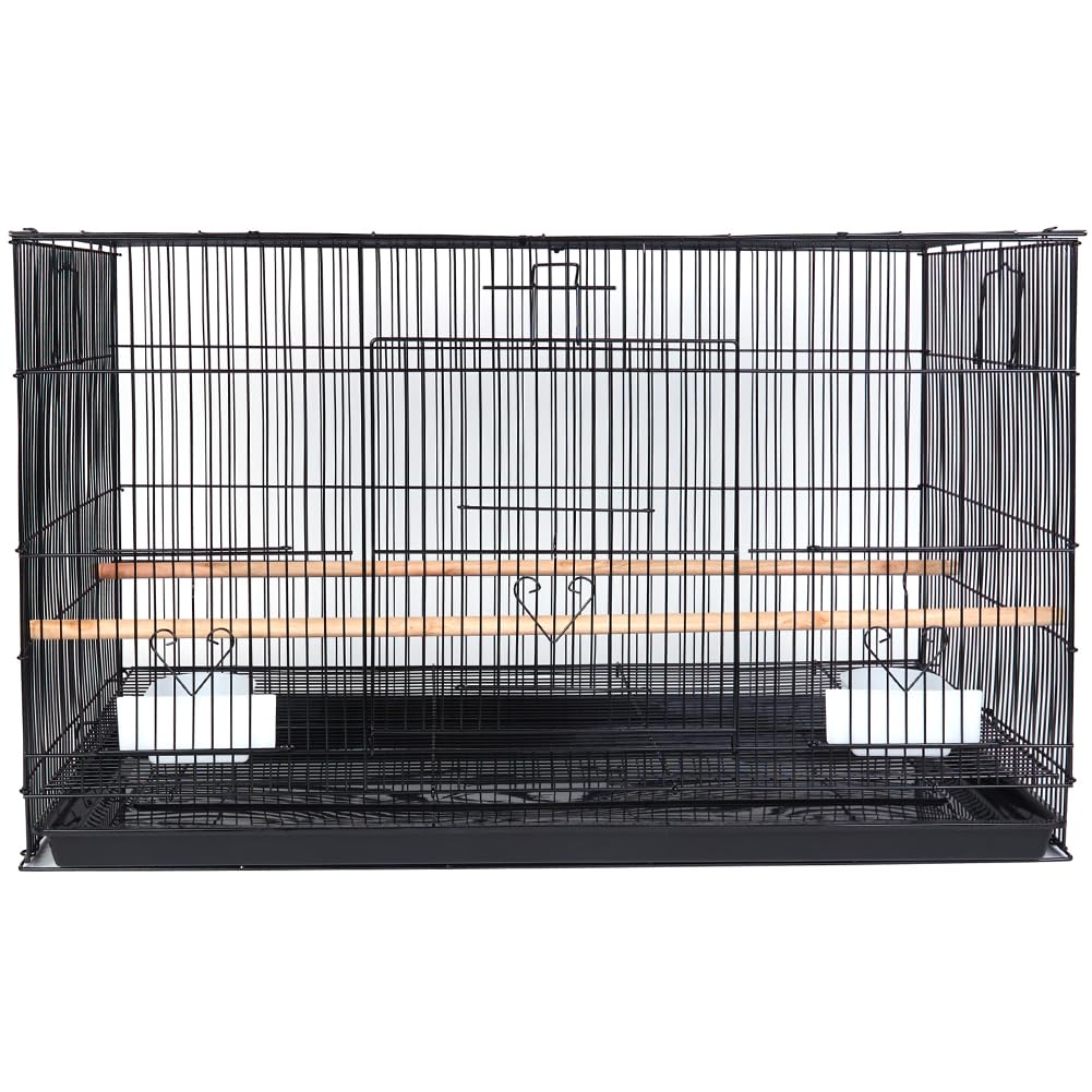 BAKAJI Gabbia Voliera per Uccelli Forma Rettangolare da 77,5 cm in Metallo, ideale per Pappagalli, Parrocchetti, Volatili, con vassoio Scorrevole e Posatoi in Legno, Gabbietta Impilabile (Nero)