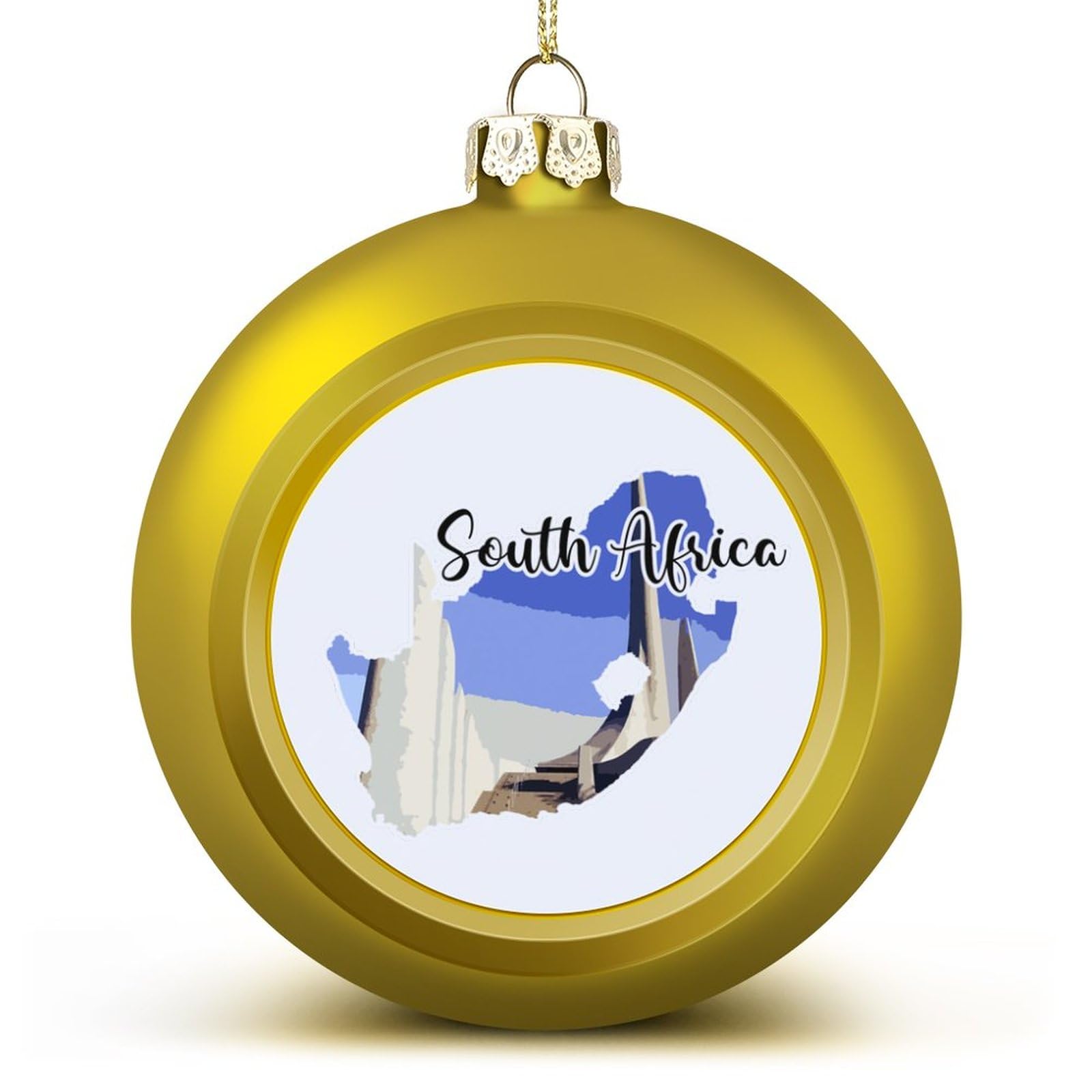 Pendentif Noël Céramique Rond - Motif Drapeau Afrique Du Sud - Décoration Festive Cadeau Original