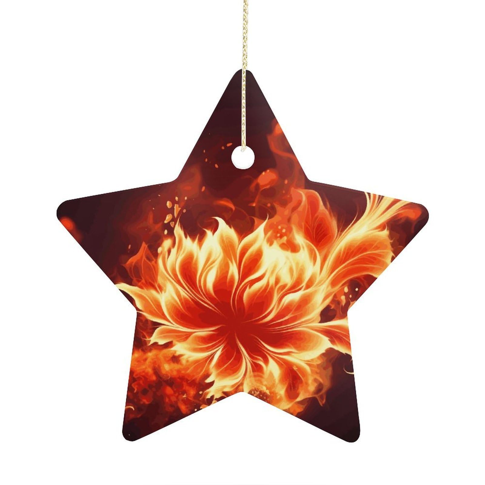 Fodpand Women's Style Flaming Fire Flowers Ornament With String, Keepsake Hanging Decorations,Ceramic Ornaments For Men Indoor Home Holiday Party Gifts