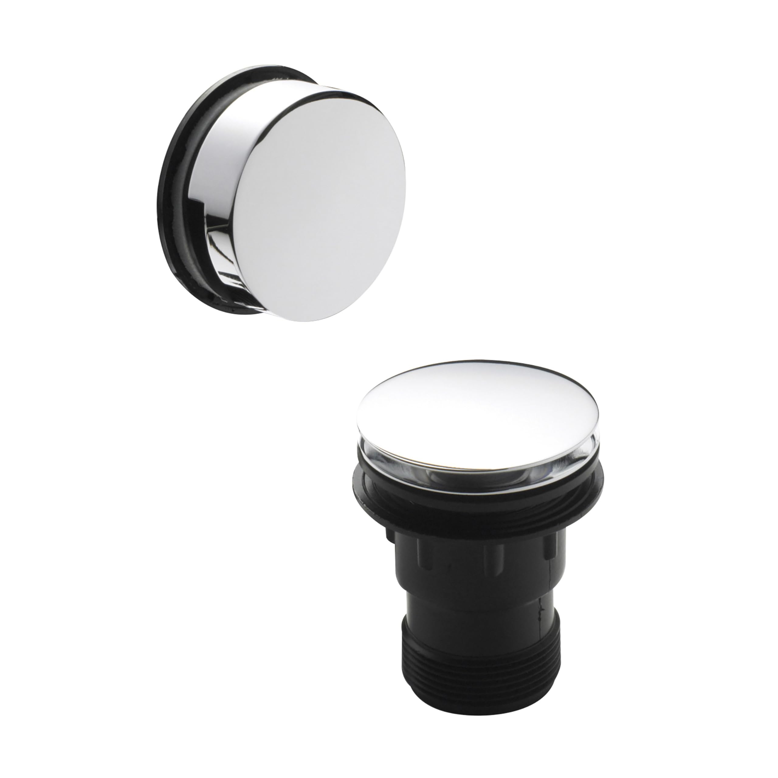 Balterley Bath Push Button Waste And Overflow Set, Round Click Clack Waste With Overflow, Push Button Bath Plug Replacement, Bathtub Plug Replacement, Click Clack Plugs - 70 X 100 X 70 Mm (Chrome)