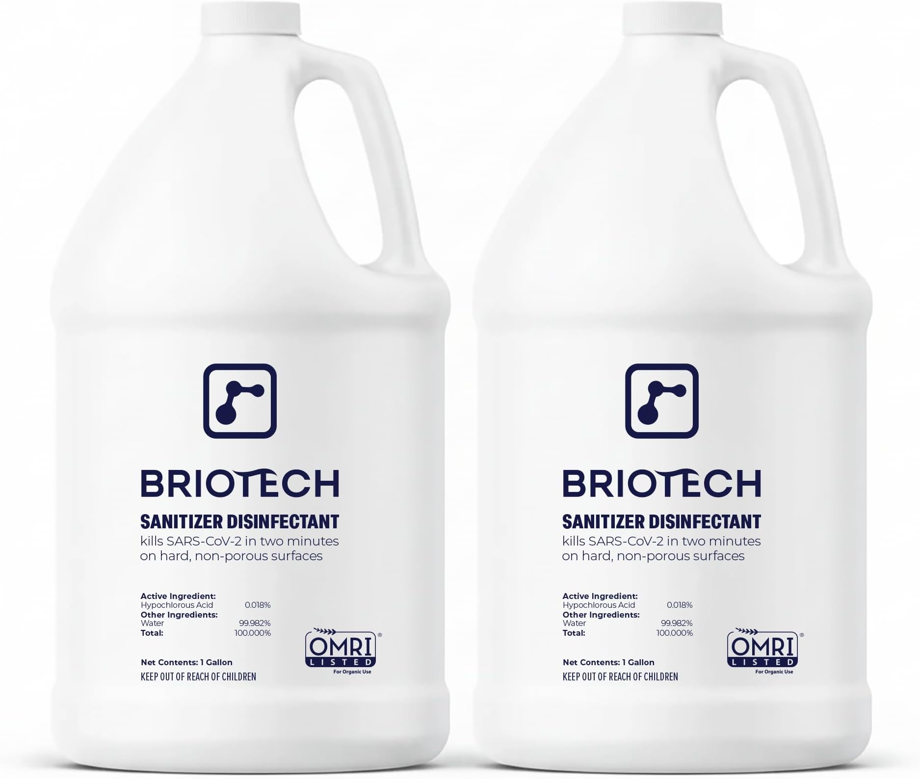 BRIOTECH Sanitizer Disinfectant Hypochlorous, Kill 99.99% of Viruses & Bacteria, Control Mold, Eliminate Odor, Gentle for Nursery & Play Rooms, Food Contact Surface Sanitizer, 1 Gallon Refill (2 Pack)