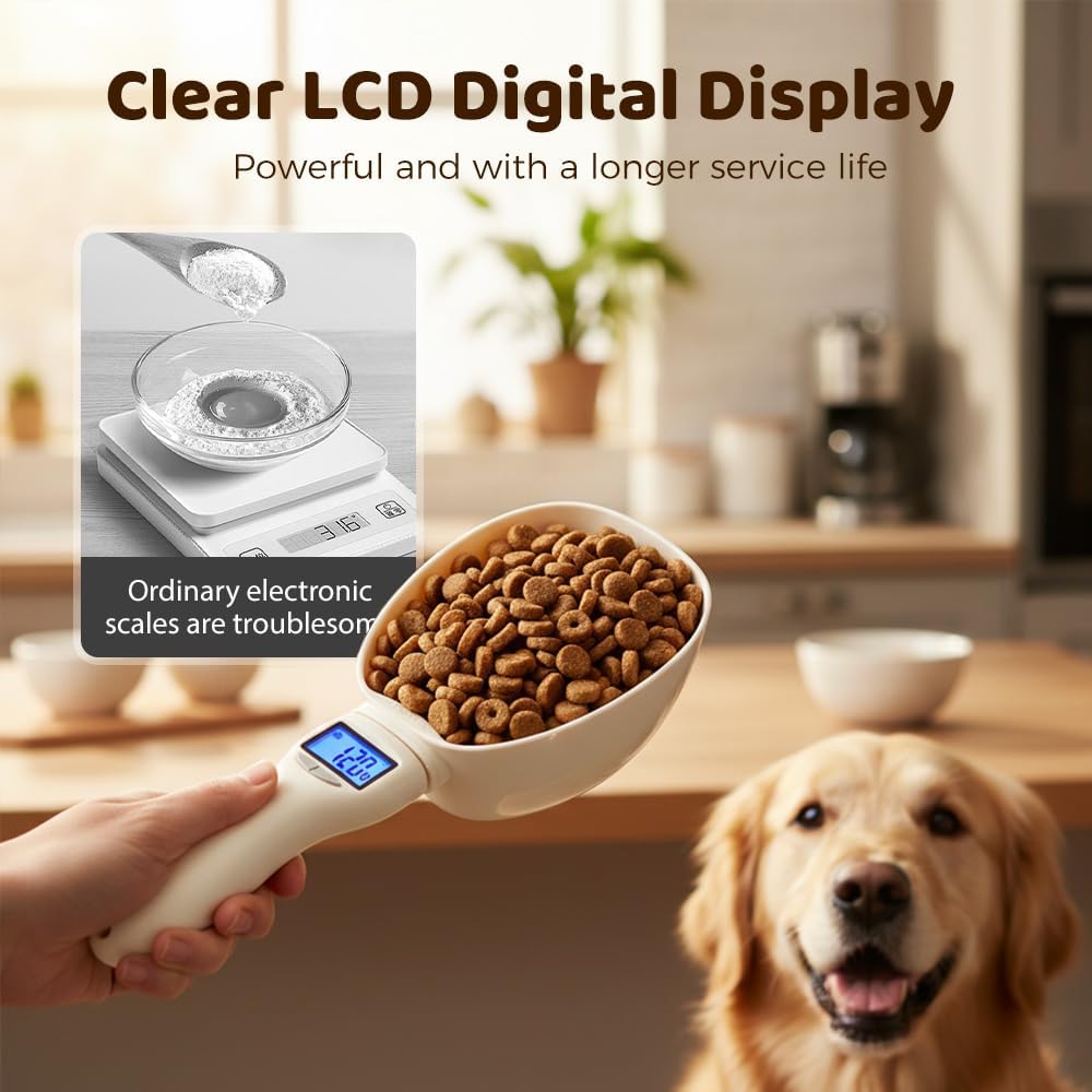Digital Measuring Spoon, Food Digital Electronic Measuring Scoop Scale 800g/1g Precision with LCD Screen, Household Weighing Scoop for Kitchen and Dog Cat Food, 4 Measurement Units (3pcs)