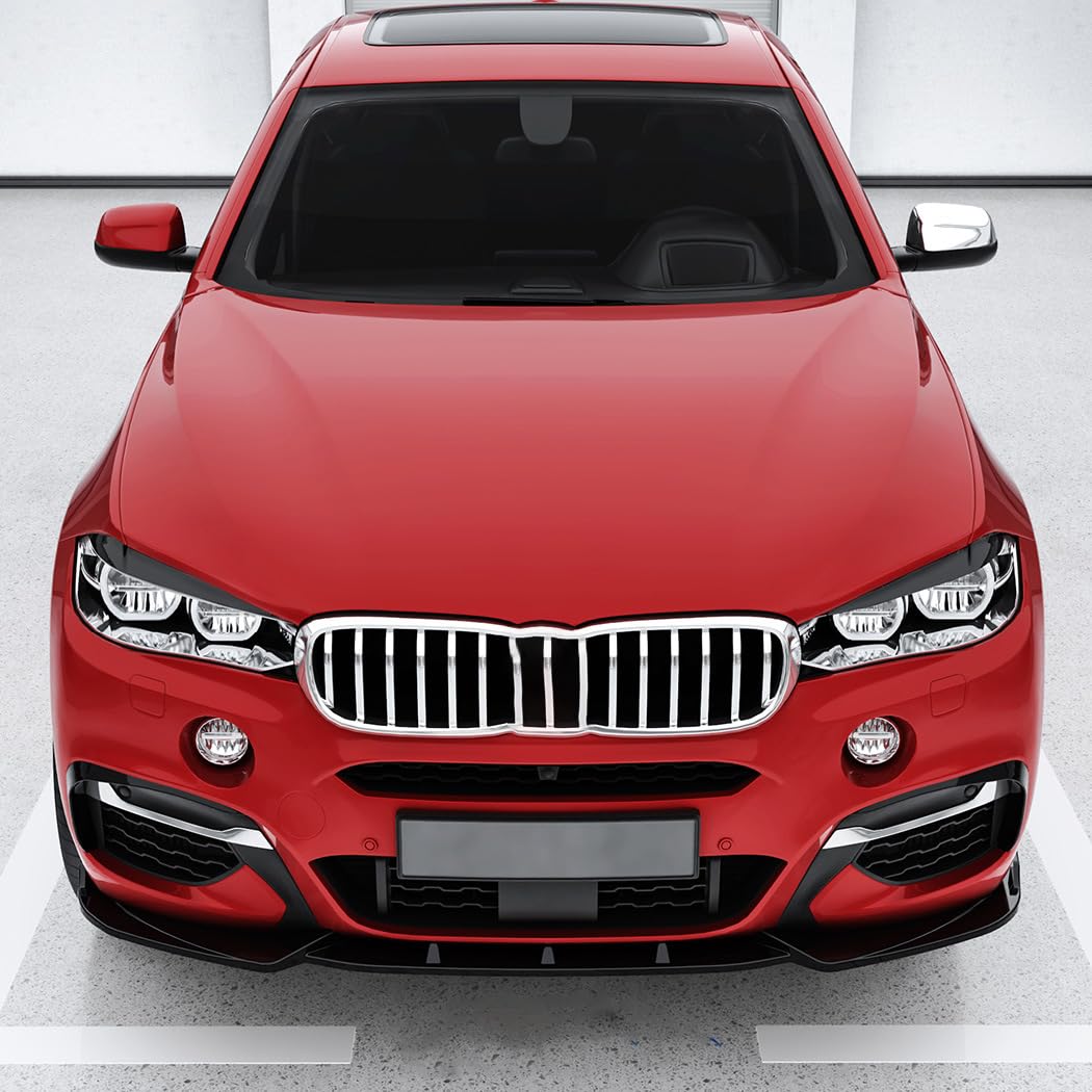 Coche Alerón Delantero para BMW X6 F16 M Sport 2015-2019, Alerón Divisor para Parachoques Delantero Anti Colisión Spoiler Delantero Protección para el Borde del Mentón,A Black