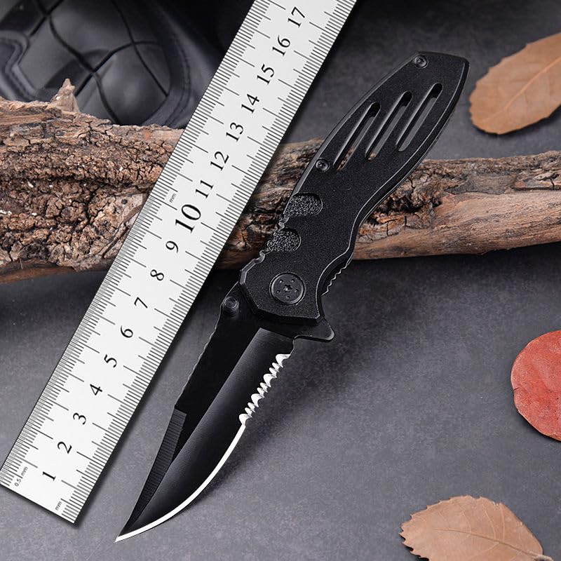 Image of SPOLIK Mini Folding Utility Tool, Metal, Black, Compact EDC Pocket Tool with Carabiner Clip, for Package Opening