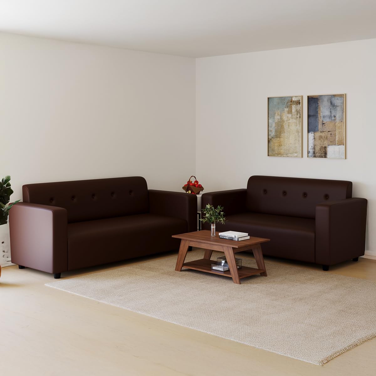 WESTIDO Leatherette 5 Seater Sofa (Finish Color - Brown, DIY(Do-It-Yourself)) | 1 Year Warranty