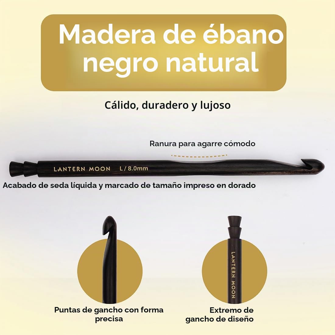 Lantern Moon - Lantern Moon Radiance Ebony Madera (4 - 8mm) Duradera Soltero Ended Ganchos de Ganchillo Conjunto - 1 Conjunto