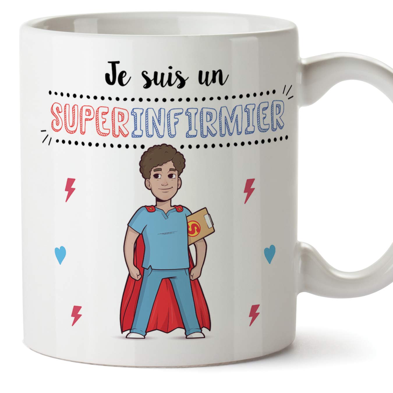 (Mug in French) Nurse Original cups of coffee and breakfast to give professional workers - I am a Super Nurse - Ceramic 350 ml — image 1