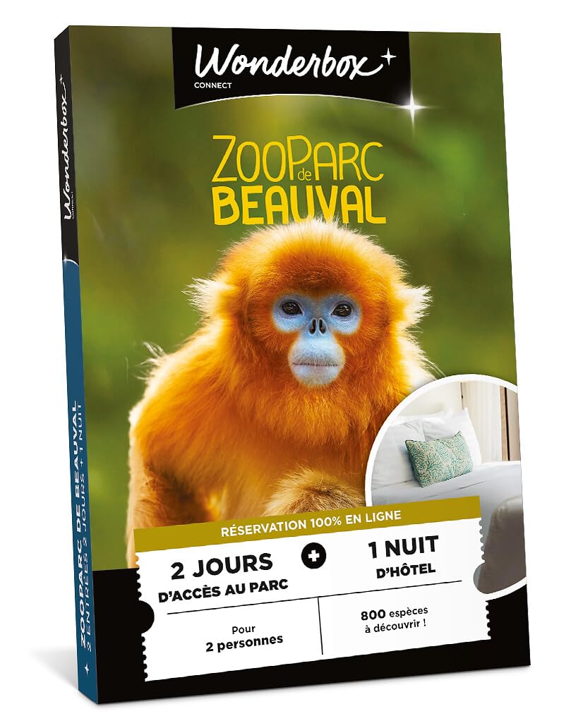 Wonderbox Connect - Coffret Cadeau - ZooParc de Beauval Séjour - 2 entrées pour 2 Jours + 1 Nuit dans Un hôtel à proximité du Parc - Parc à thème - Validité 27 Mois