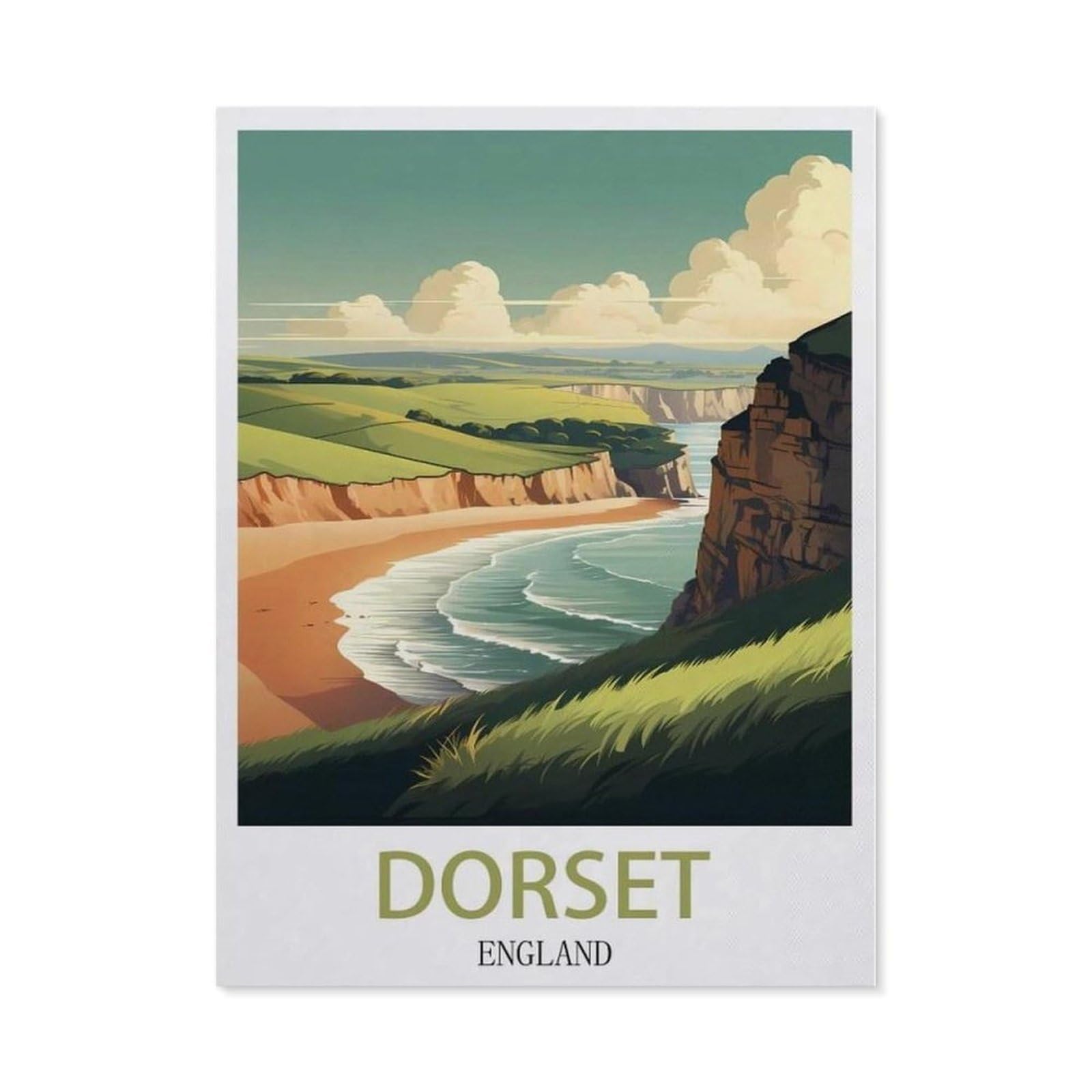 Beayodkp （40 X 50 Cm/15.74 X 19.68 Inches） Diy 5D Diamond Painting Kits，Dorset England Vintage Travel Poster，Diamond Painting For Beginner Adults Rhinestone Numbered Diamond Arts Home Wall Decor-Cf77