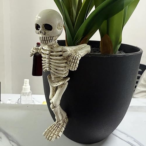 Halloween Skeleton Flowerpot Decoration, Weather Resistant Resin Garden Statue (Black