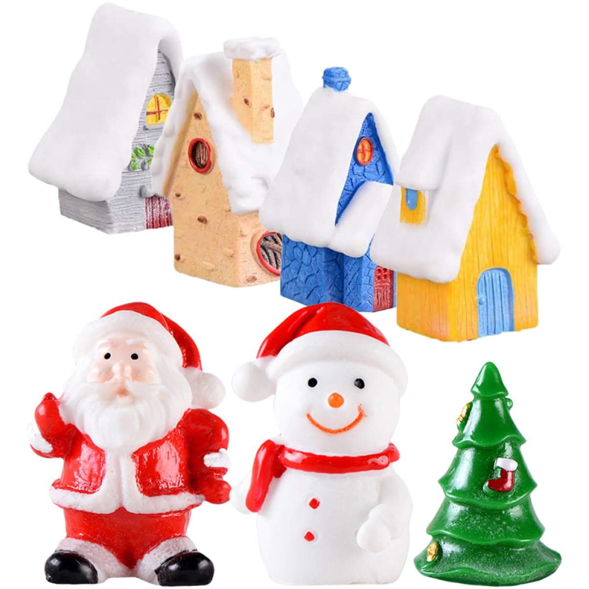 Parliky Micro Landscape Christmas Ornaments 7pcs Miniature Decorative Xmas Garden Figurines