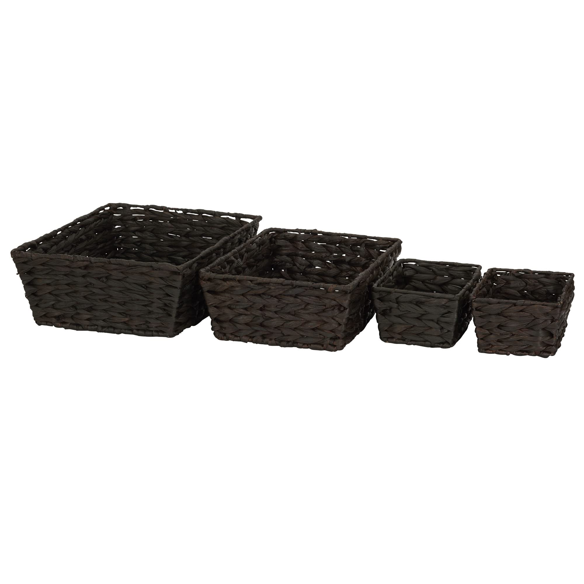 Household Essentials Wicker Storage Baskets, Set of 4, Handwoven Accent Baskets, Braided Water Hyacinth, Large, Medium and Small, Storage, Stylish and Versatile, Brown