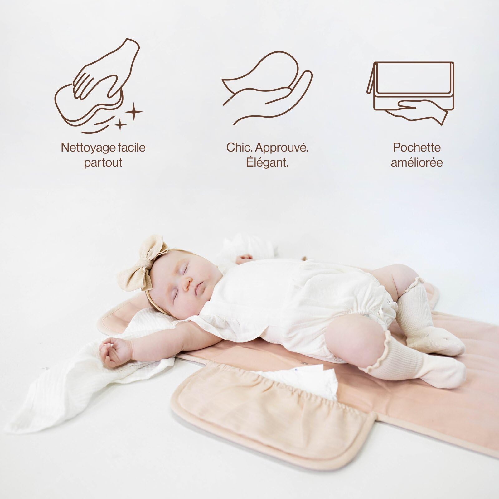 Toddlekind Mini Maven Matelas à Langer Nomade – Matelas à Langer Bébé en Coton Bio, Imperméable et Pliable, Tapis à Langer de Voyage avec Organiseur pour Sac à Langer