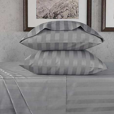 URBANHUT 800 Thread Count Egyptian Cotton Damask Striped King Size Sheets Set (4 Pc) - Ultra Soft & Smooth, Sateen Weave King Size Bed Sheets, Luxury Hotel Sheets with 16" Deep Pocket - Dark Grey
