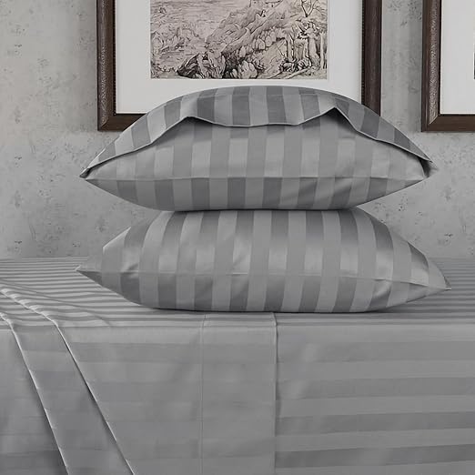 URBANHUT 800 Thread Count Egyptian Cotton Damask Striped King Size Sheets Set (4 Pc) - Ultra Soft & Smooth, Sateen Weave King Size Bed Sheets, Luxury Hotel Sheets with 16" Deep Pocket - Dark Grey