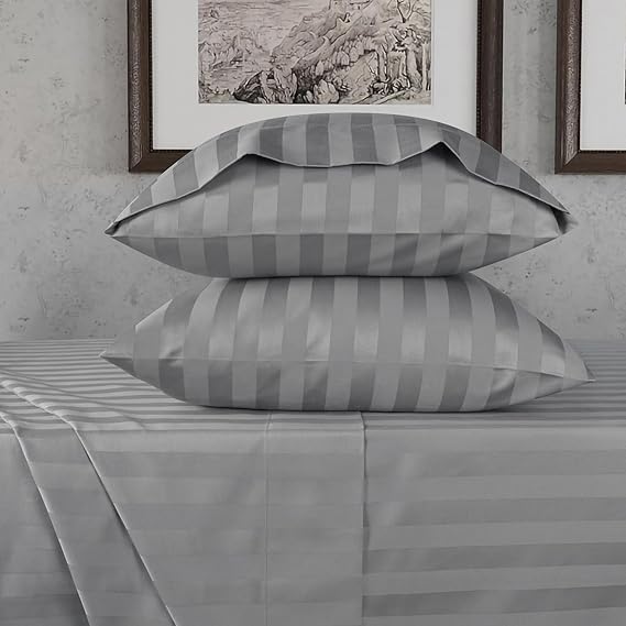 URBANHUT 800 Thread Count Egyptian Cotton Damask Striped King Size Sheets Set (4 Pc) - Ultra Soft & Smooth, Sateen Weave King Size Bed Sheets, Luxury Hotel Sheets with 16" Deep Pocket - Dark Grey