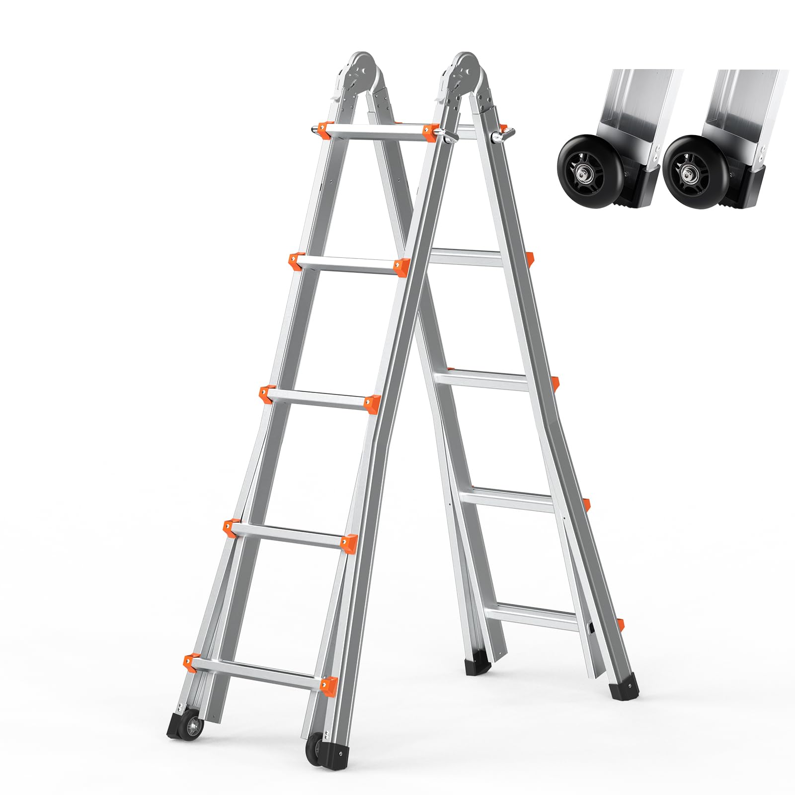 VEVOR Escalera Telescópica con Estructura en A Escalera Extensible 512 cm Escalera Plegable Portátil para RV, Tareas Escolares, Escalera de Techo para Interiores y Exteriores Carga de 149,​7 kg