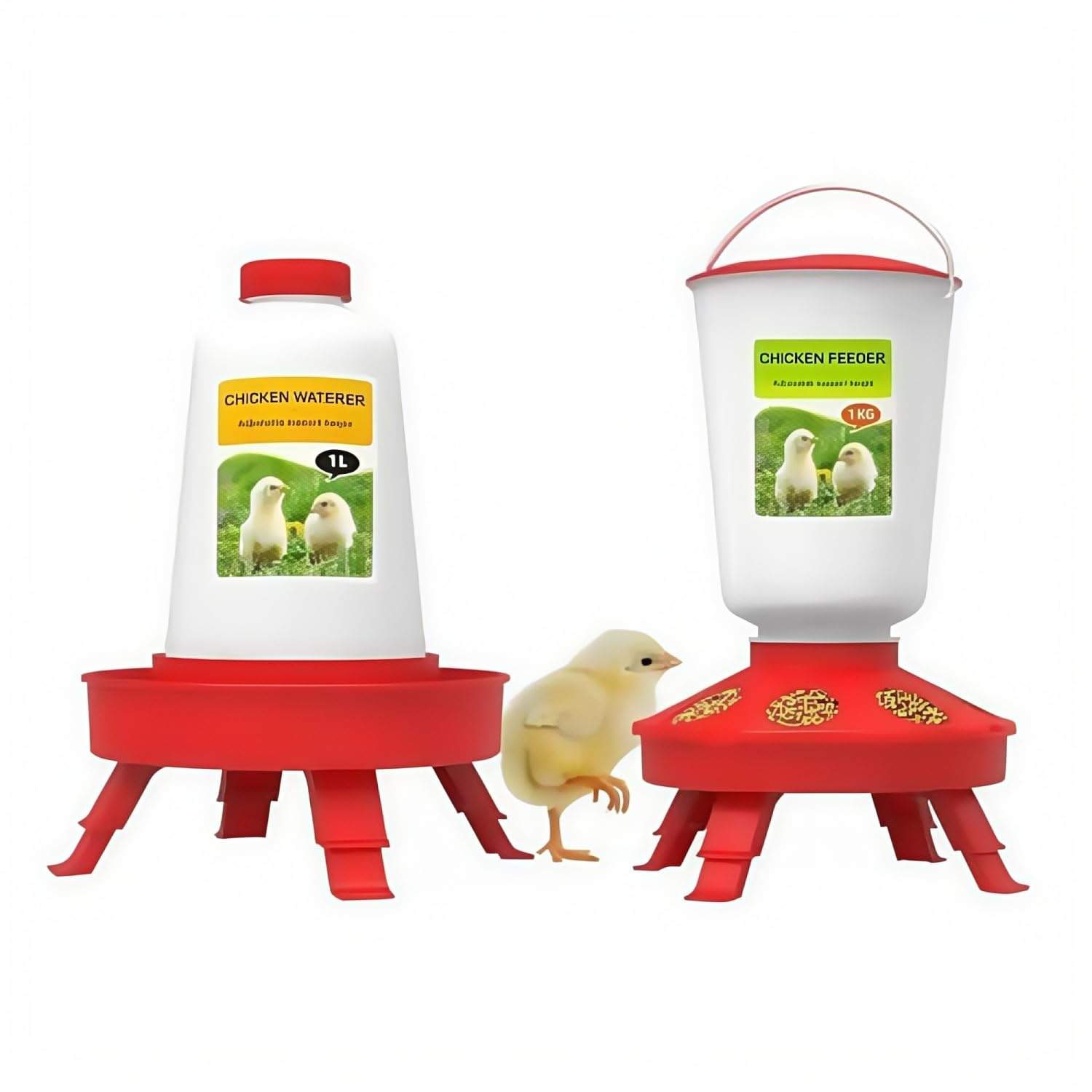 Baby Chick Feeder and Waterer Kit,Beginner Poultry Starter kit/Top Fill Chicken Feeder Feeder and Waterer Set, 2-3 lb Feeder, 1L Waterer