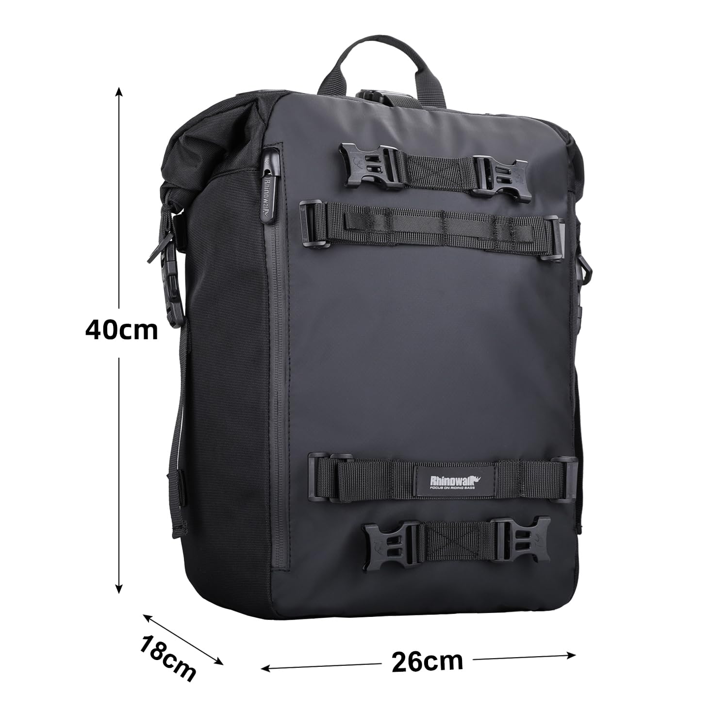 Rhinowalk Motorrad Satteltasche – wasserdichte Gepäckträgertasche, Erweiterbare Heckträgertasche 20L, Modular Kombinierbar für Reisen und Touren – Schwarz