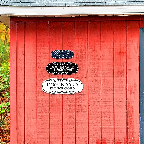 Panneau Dog in Yard Keep Gate Closed signalisation portillon bleu blanc