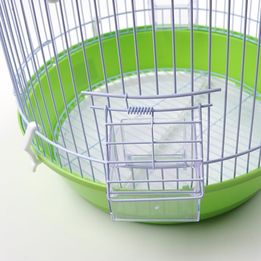 Jaula Alta Redonda para Canarios y Aves Pequeñas 53 cm Estructura Metálica con Base de Plástico Bandeja Extraíble Comedero y Percha (Verde)
