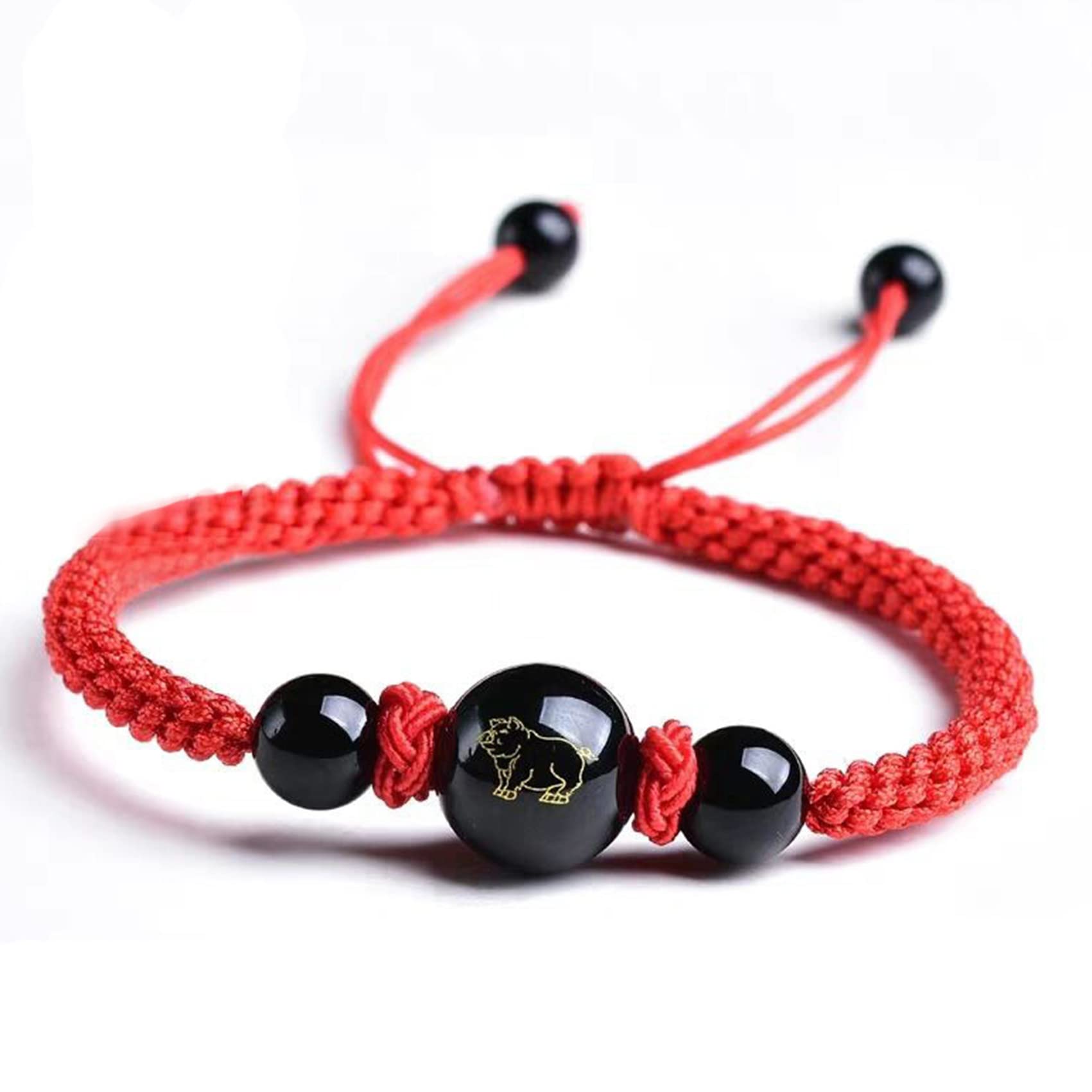 NZPOST Bracelet, Black Agate Red String Wealth Bracelet 12 Zodiac Gemstone Crystal Amulet Lucky Wealth W