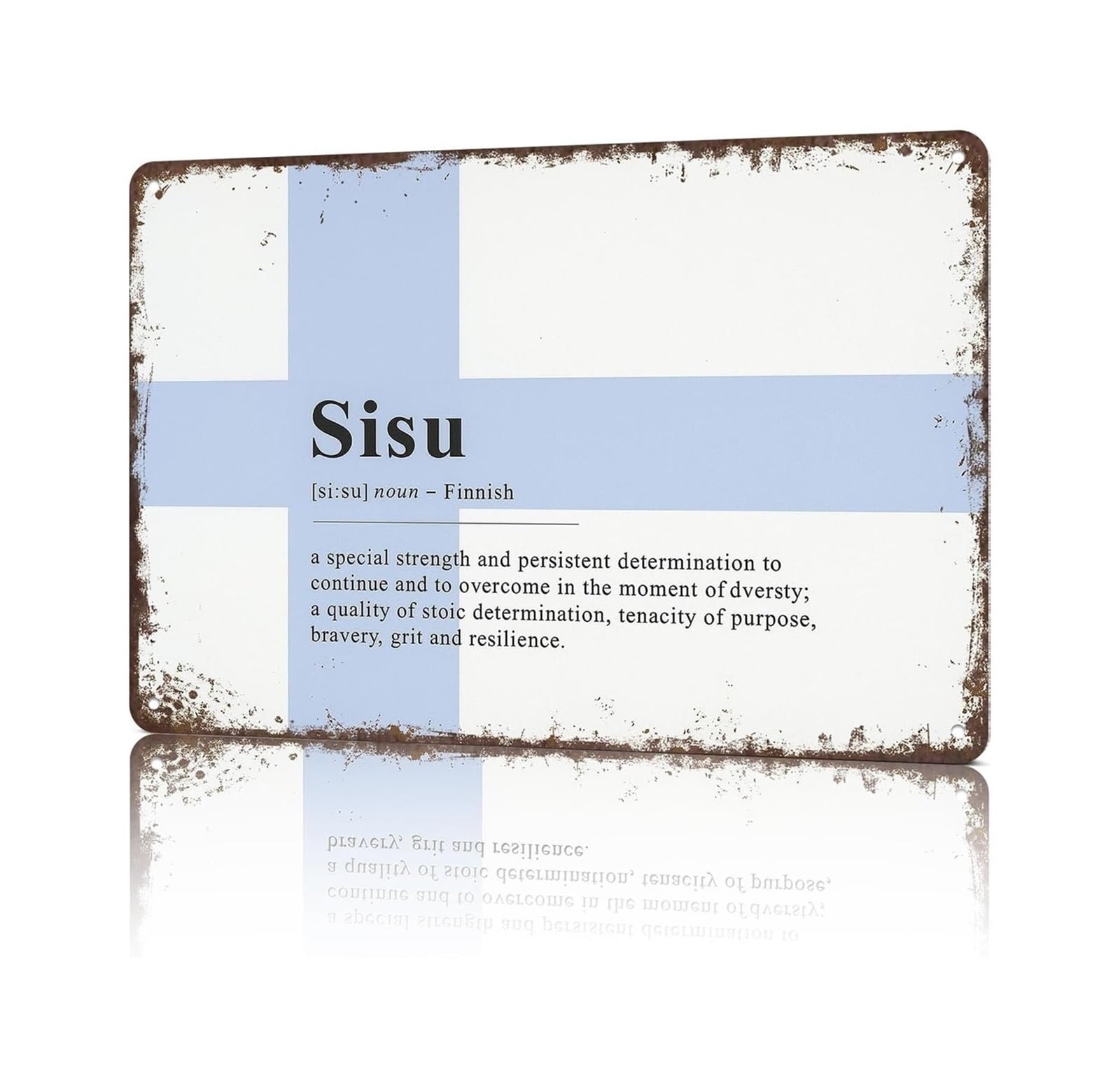 ZDVHOMCB Classic Sisu Definition Metal Plaque Courage Meaning Artwork Distressed Finish For Bedroom Den 8 X 12 inch