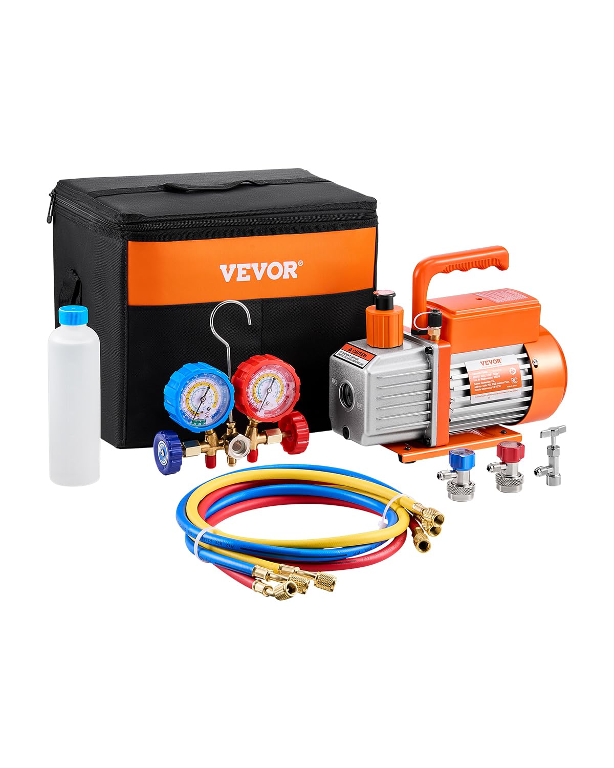 VEVOR 3,5 CFM AC-Vakuumpumpe und Manometer-Set, einstufige Drehschieber-HVAC-Vakuumpumpe, Kältemittelverteiler-Manometer-Kit für R134a R12 R22 R502a