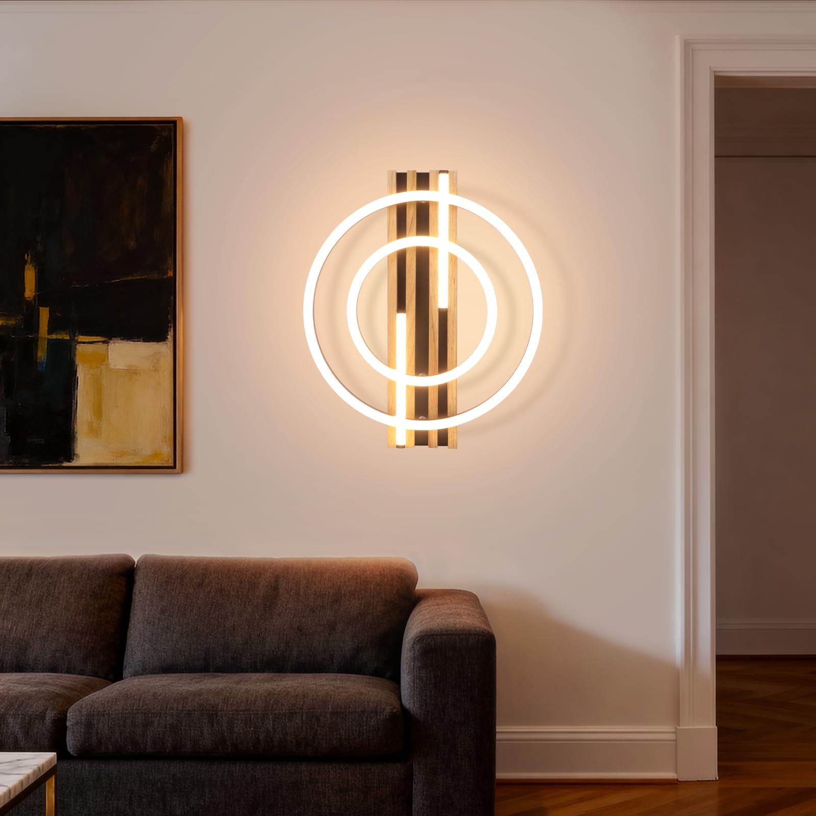 GBLY LED Deckenlamape Holz Deckenleuchte Dimmbar 38CM Schlafzimmer Lampe | 34W Ring Modern Schwarz Metall Fernbedienung Design für Schlafzimmer Wohnzimmer Küche Esszimmer Büro Lampe Memory Funktion