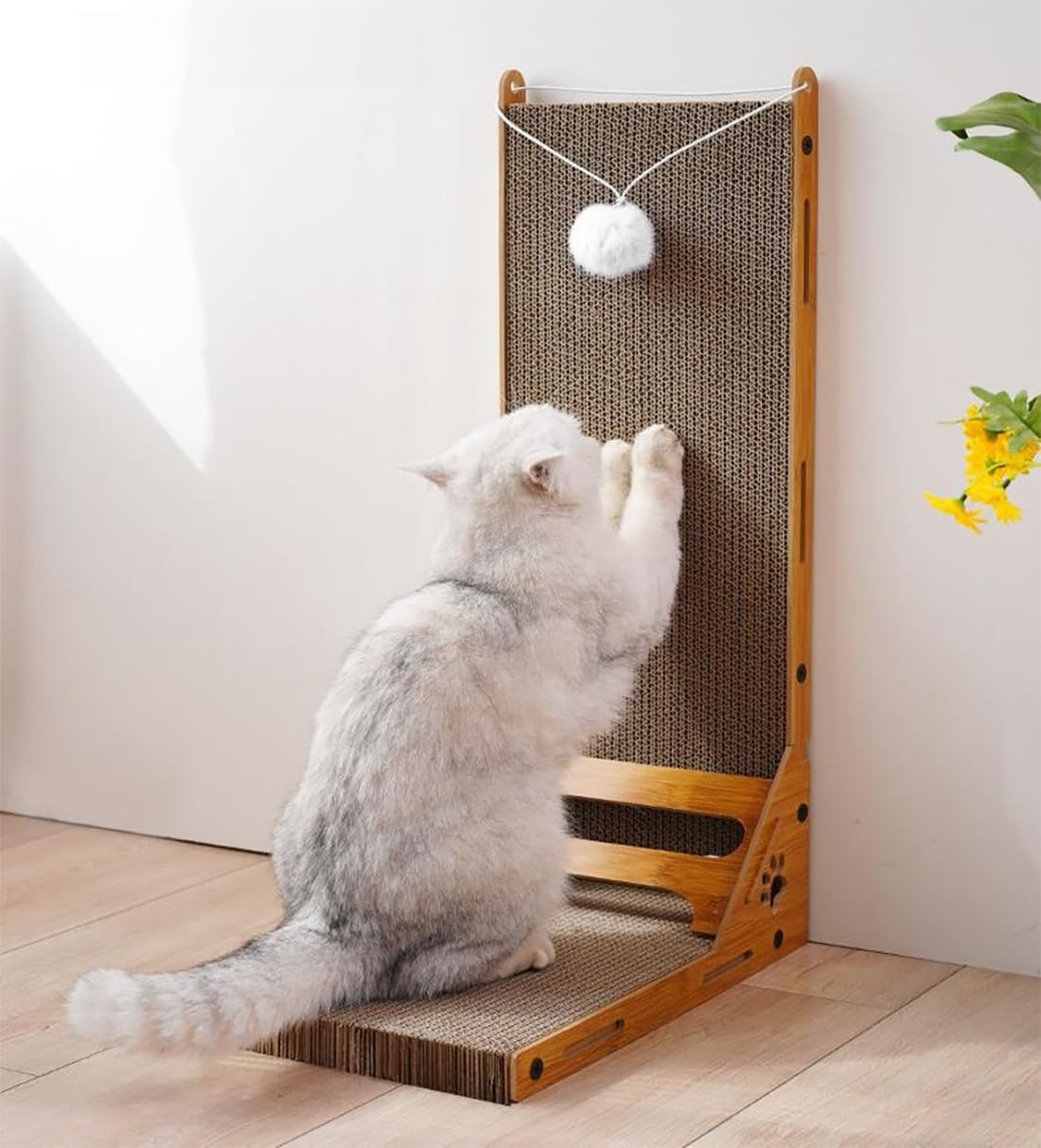 TBSITNSLarge Cat Scratching Board, Indoor L Shape Cat Scratch Pad with Ball Toy, Eco-friendly Heavy Duty Cardboard Cat Claw Grinder (60X40X24cm)