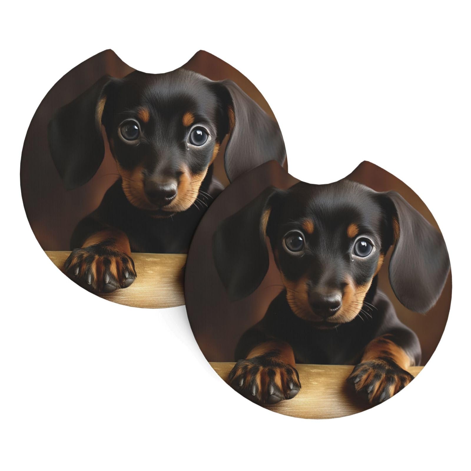 2PCS Car Coaster for Cup Holders Universal Auto Cup Mat Dog Dachshund Cup Coaster Pad 2.7" Waterproof Neoprene Non-Slip Cup Holder Coasters Car Interior Accessories for Women Men