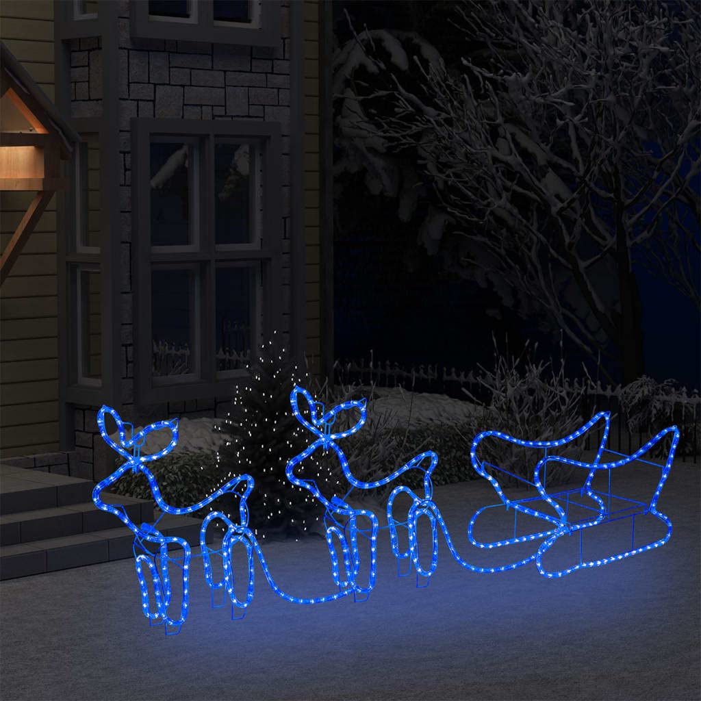ACAGALA 576 LED Rentier mit Schlitten, 16 Meter Lichtschlauch, 2 STK Weihnachtsfigur Weihnachtsdekoration für außen und innen, Weihnachtsbeleuchtung Blau für Haus, Hof, Garten, Veranda