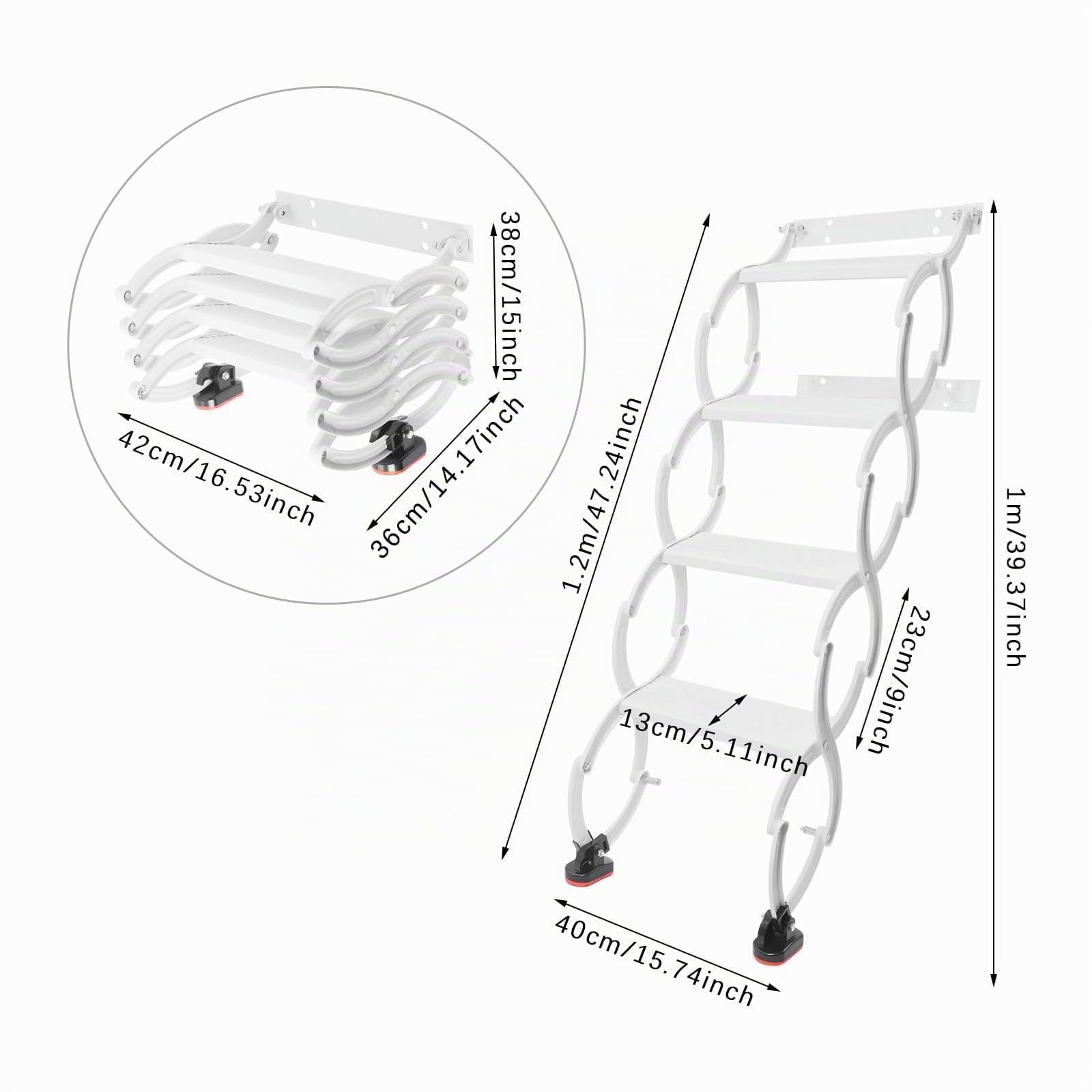 Scala per soffitta, 4 gradini, allungabile, montaggio a parete, per soffitta, antiscivolo, scala telescopica, portata 200 kg