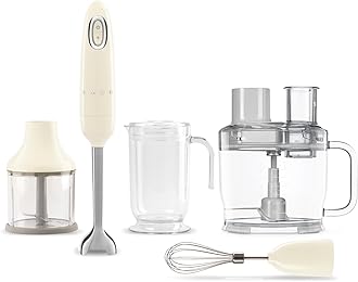 Hand Blender & Food Processor Bundle – HBF03 with HBFP11 Attachment – Retro Style, 350W Motor, Variable Speed, Tritan™ Renew Bowl, 5-in-1 Functionality, Cream