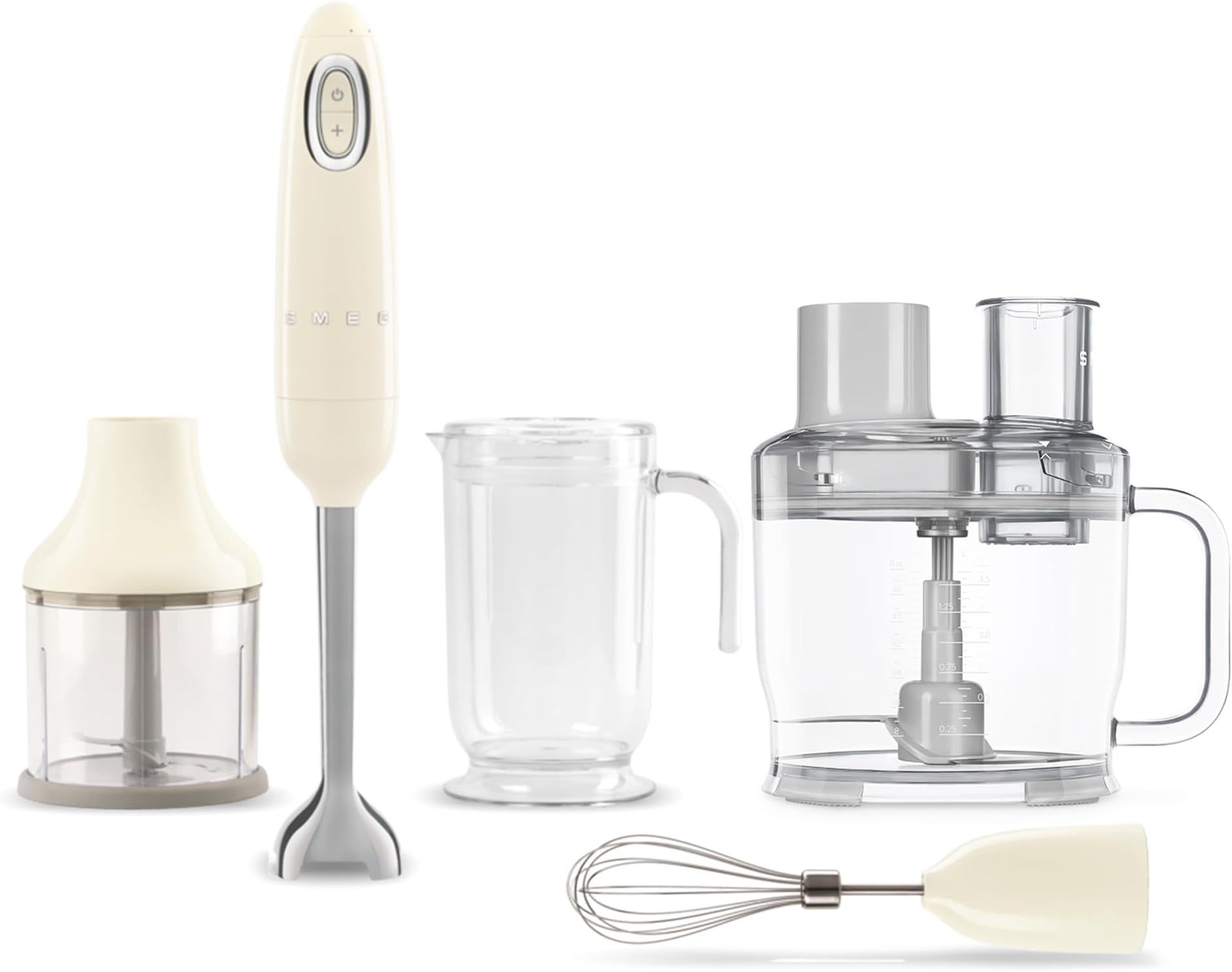 Hand Blender & Food Processor Bundle – HBF03 with HBFP11 Attachment – Retro Style, 350W Motor, Variable Speed, Tritan™ Renew Bowl, 5-in-1 Functionality, Cream