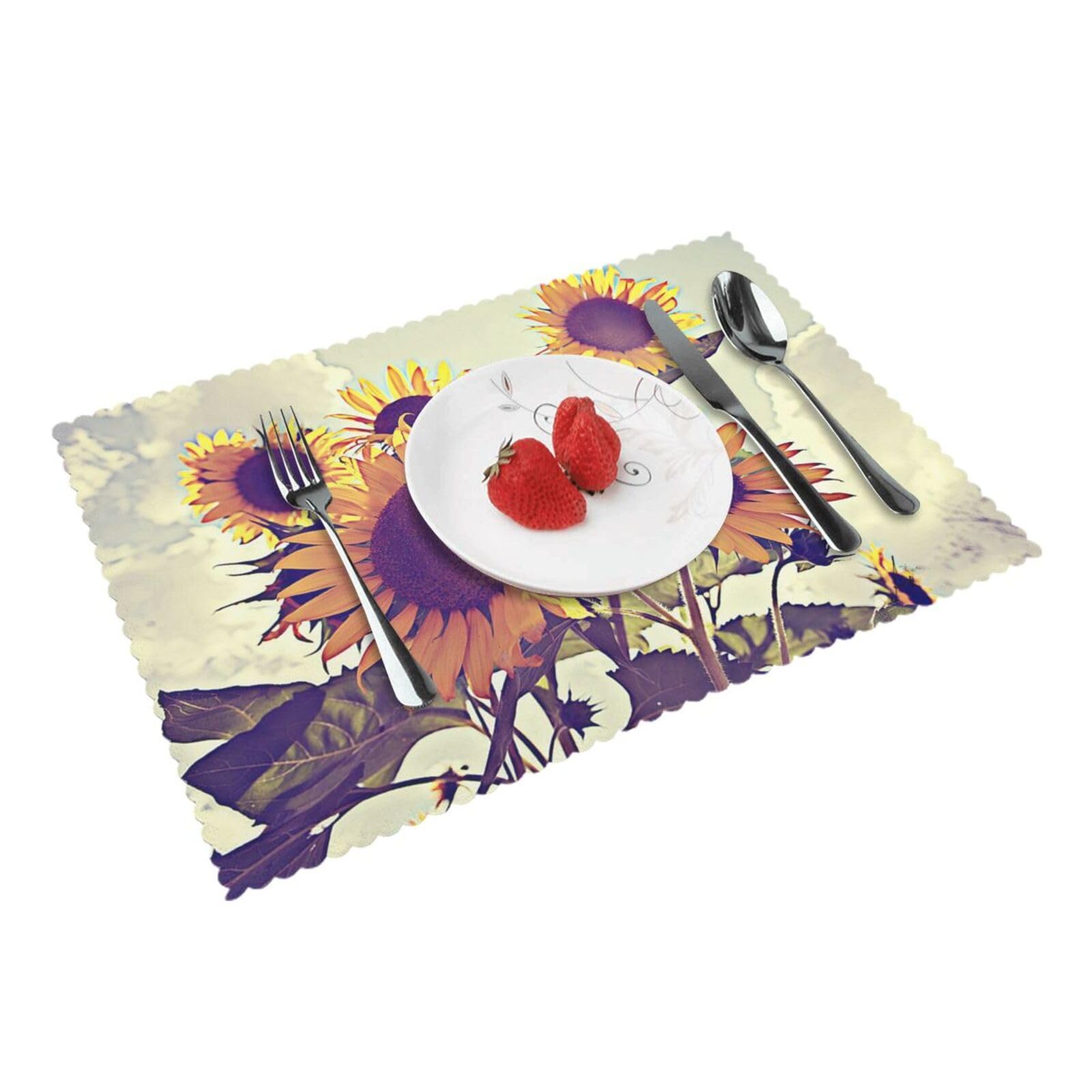 Summer Sunflowers Printed Placemats Set of 4 PCS Washable Placemat for Kitchen Table Heat-resistant Table Mats 45x30 CM