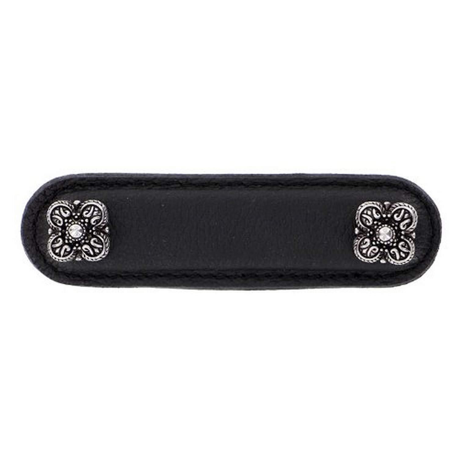 Vicenza Designs K1186 Napoli Leather Pull, 3-Inch, Black, Antique Silver