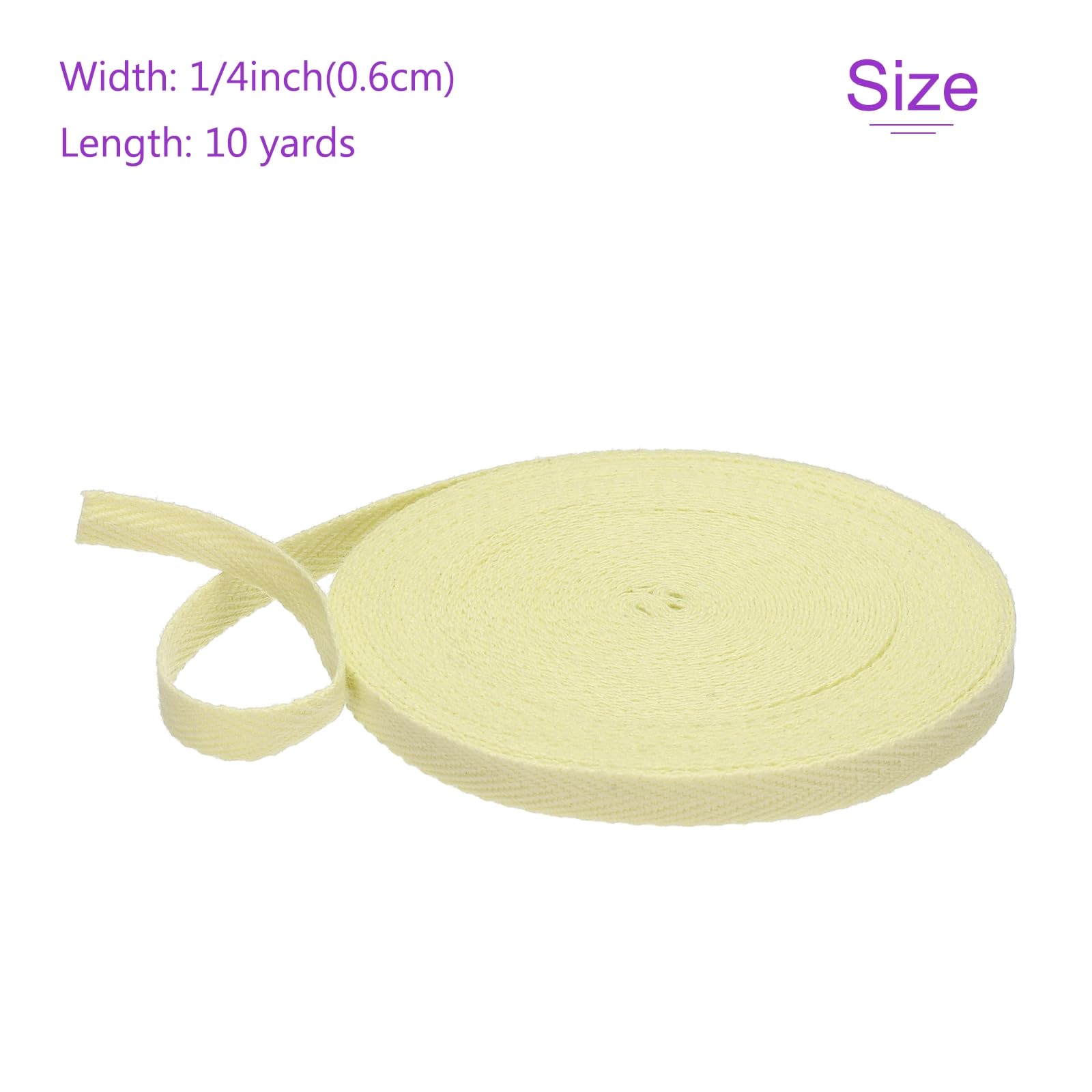 DMiotech 1/4"(0.6cm) 10 Yards Cotton Twill Tape Cotton Ribbons Bias Binding Tape Herringbone Tape Ribbons Light Yellow for DIY Crafts Clothes - Image 3
