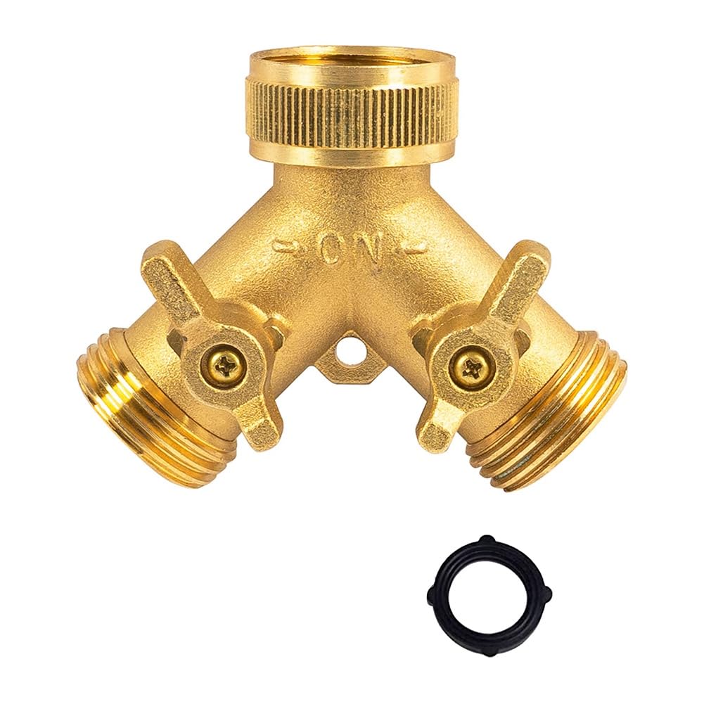 Littimoon Brass Garden Hose Splitter (2 Way), Solid Brass Hose Y Splitter 2 Valves