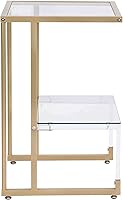 Vista 6 de Mesa auxiliar de acrílico dorado para dormitorio, sofá de vidrio templado de 2 niveles, mesita de noche de almacenamiento pequeña con marco de metal