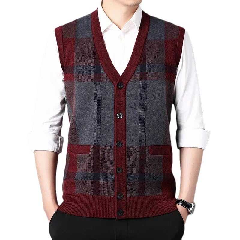 Men Thickened Casual Striped Sweater Tank Top Warm Men's Cardigan Tank Top