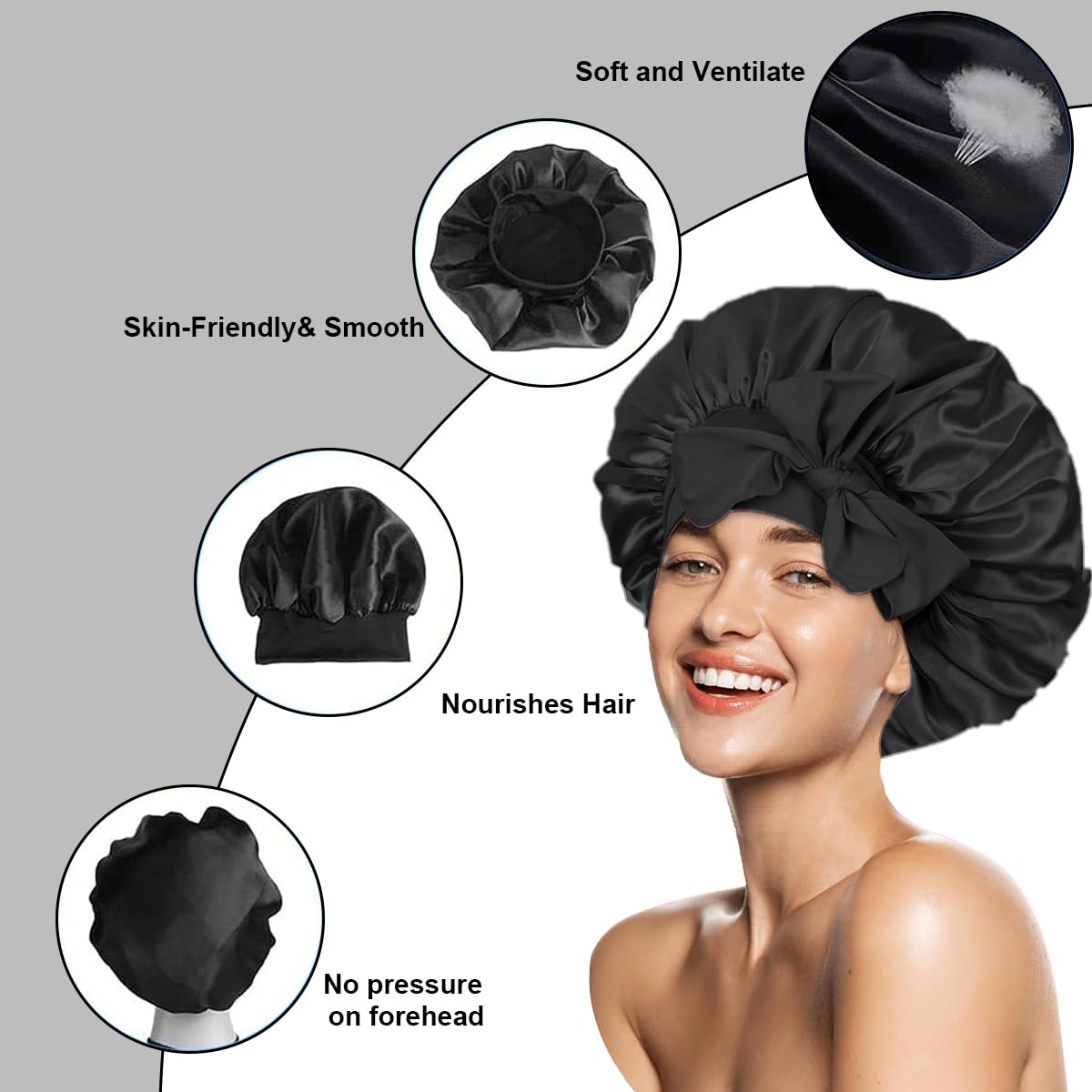 Garegce Silk Bonnet for Sleeping Adjustable Satin Sleep Cap with Elastic Band - Image 3