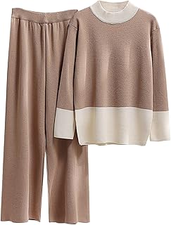 Yihaojia Women Sweater Set 2 or 3 Piece Outfits Long Sleeve Knit Pullover Tops High Waist Wide Leg Pants Lounge Set Coupons and Promo Codes for Discount Prime Items only