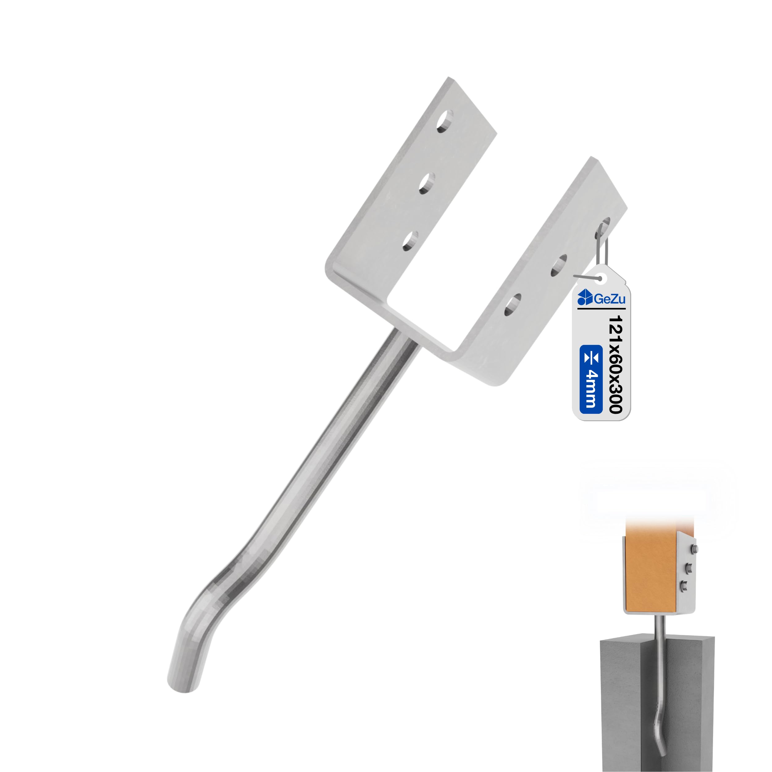 GeZu Impex Adjustable U Post Support 400 mm Electroplated Zinc Coated Set of 4 U Shape Concrete In Post Support Width Adjustable Rod Anchor Bracket U Type Fence Foot Anchor — view 24