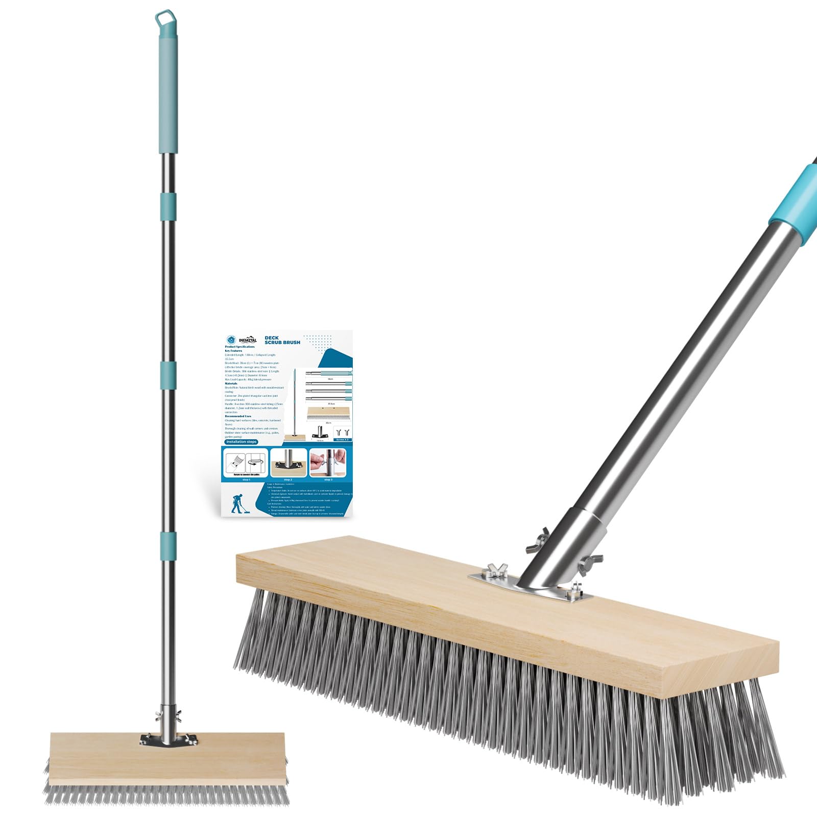 Drahtbürste mit langem Griff, 152,4 cm, robuste Drahtbürste, Bürstenkopf 29 cm, Gartenbesen zur Reinigung von Unkraut, Moos, Algen auf Terrasse, Deck, Garten, Schwimmbad