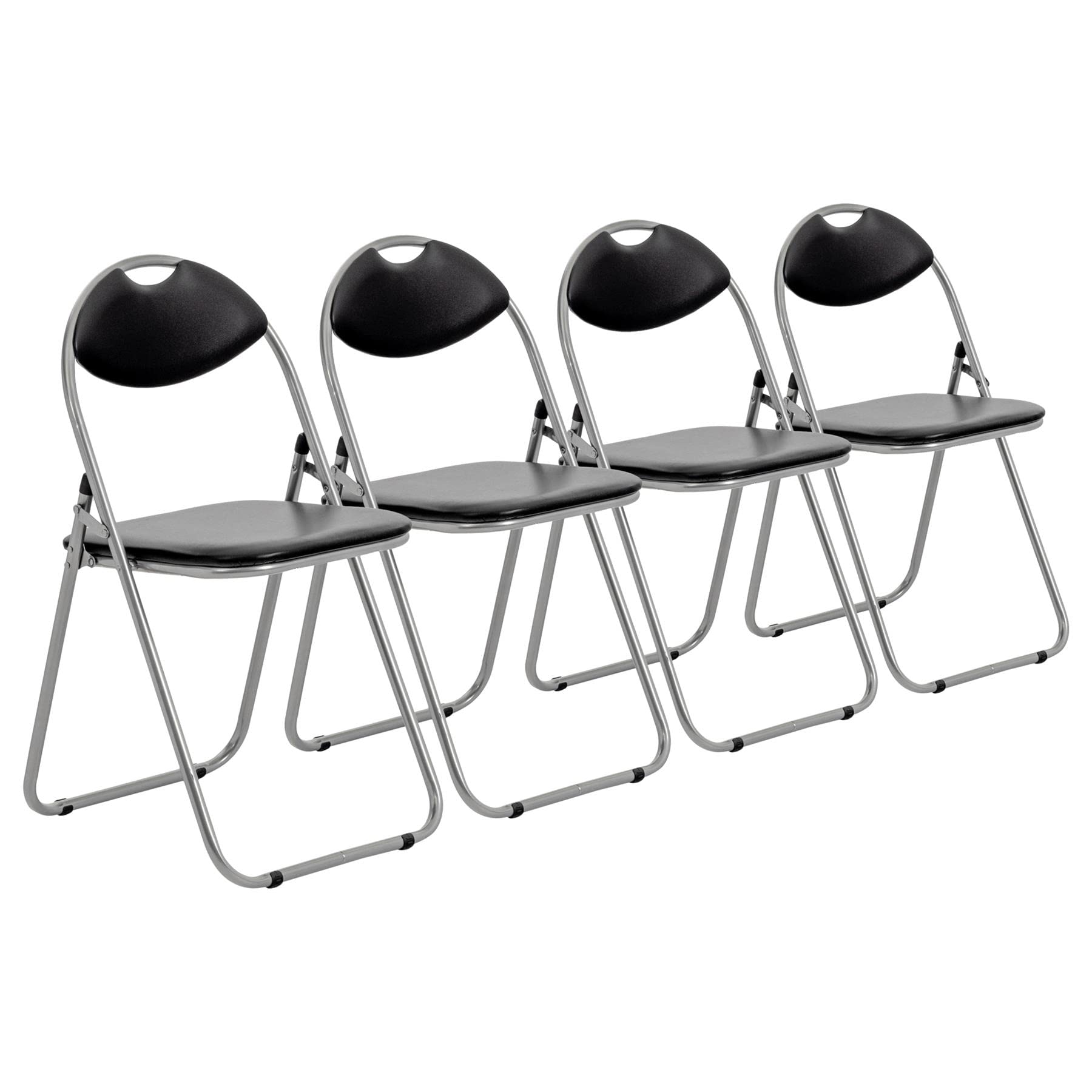 Harbour Housewares Padded Folding Chair Black - 4 Pack - Metal Frame Seat with Cushioned Backrest Easy Store Compact Design Durable Office, Dining, Bedroom or Event Seating Max Load 114kg